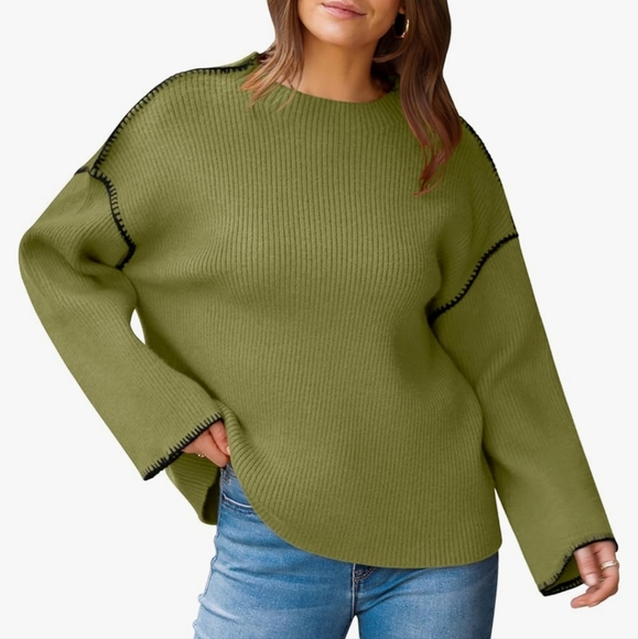RUBZOOF Sweaters - Oversized Olive Green Crew Neck Sweater size small
